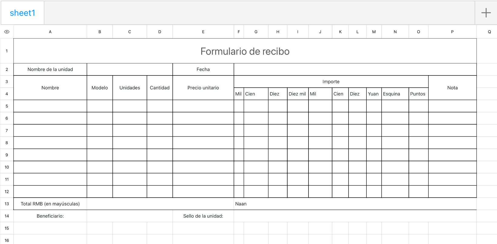 Formulario de recibo
